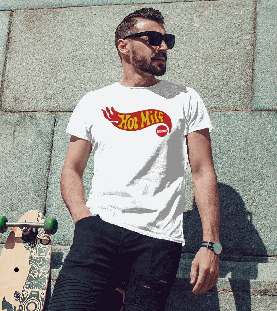 Hot Milf Boom Flame Motif T-Shirt
