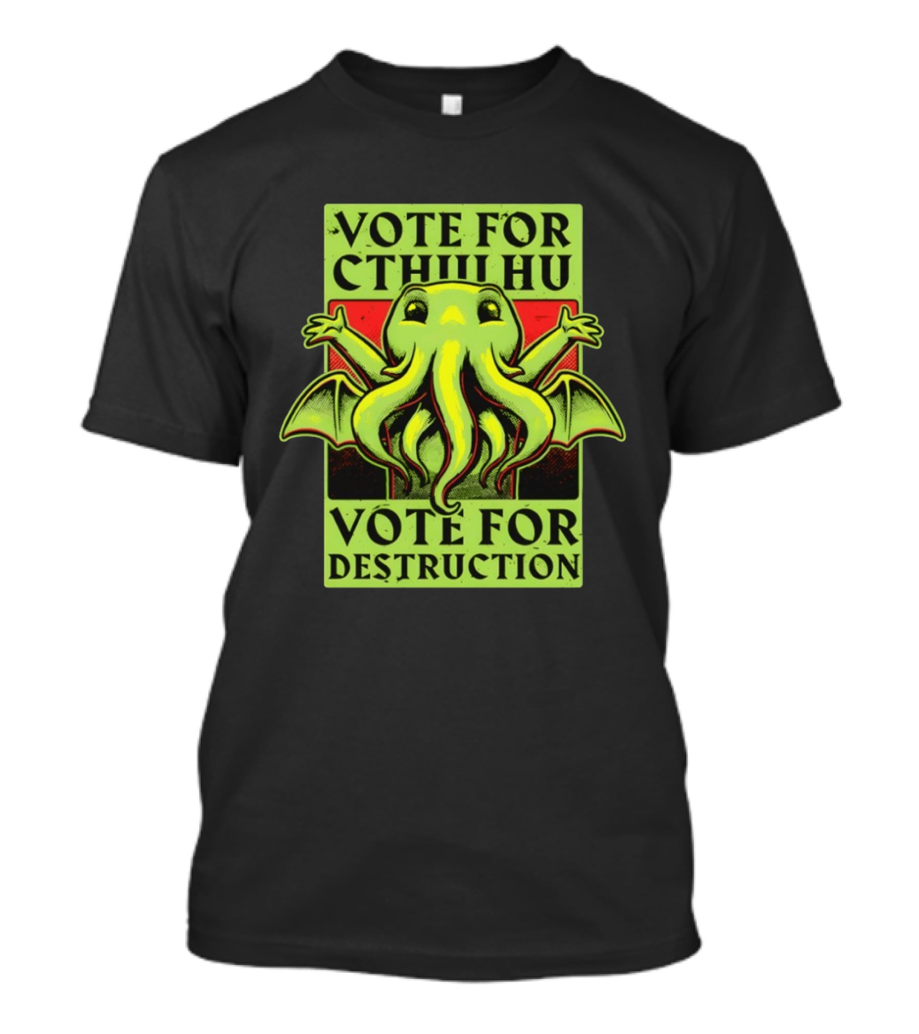 Vote For Cthulhu For Destruction Cartoon Alien Creature With Tentacles And Wings T-Shirt
