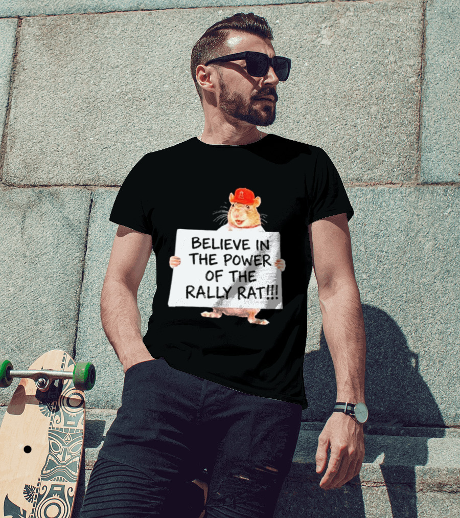 Believe In The Power Of The Rally Rat Red Cap Baseball Fan Spirit T-Shirt
