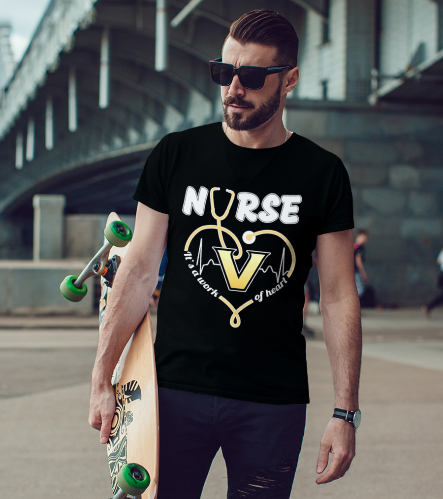 Nurse It's A Work Of Heart Vanderbilt Commodores Stethoscope Heart T-Shirt