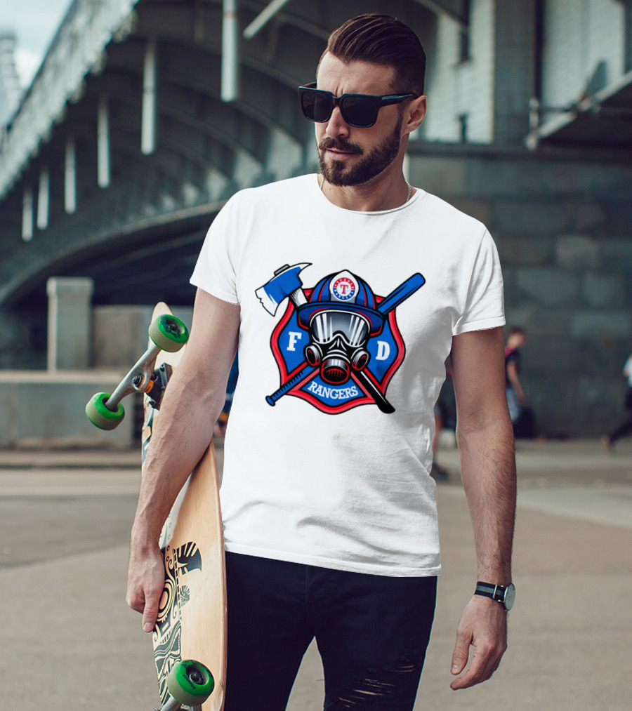 Texas Rangers Firefighter Spirit FD Rangers Ax And Bat T-Shirt
