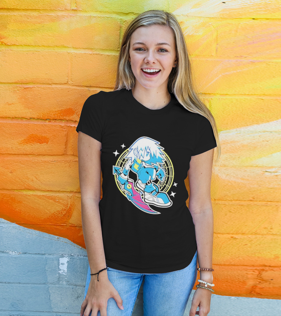 Riku Anime Cartoon Character With Sword And Stars In Pastel T-Shirt