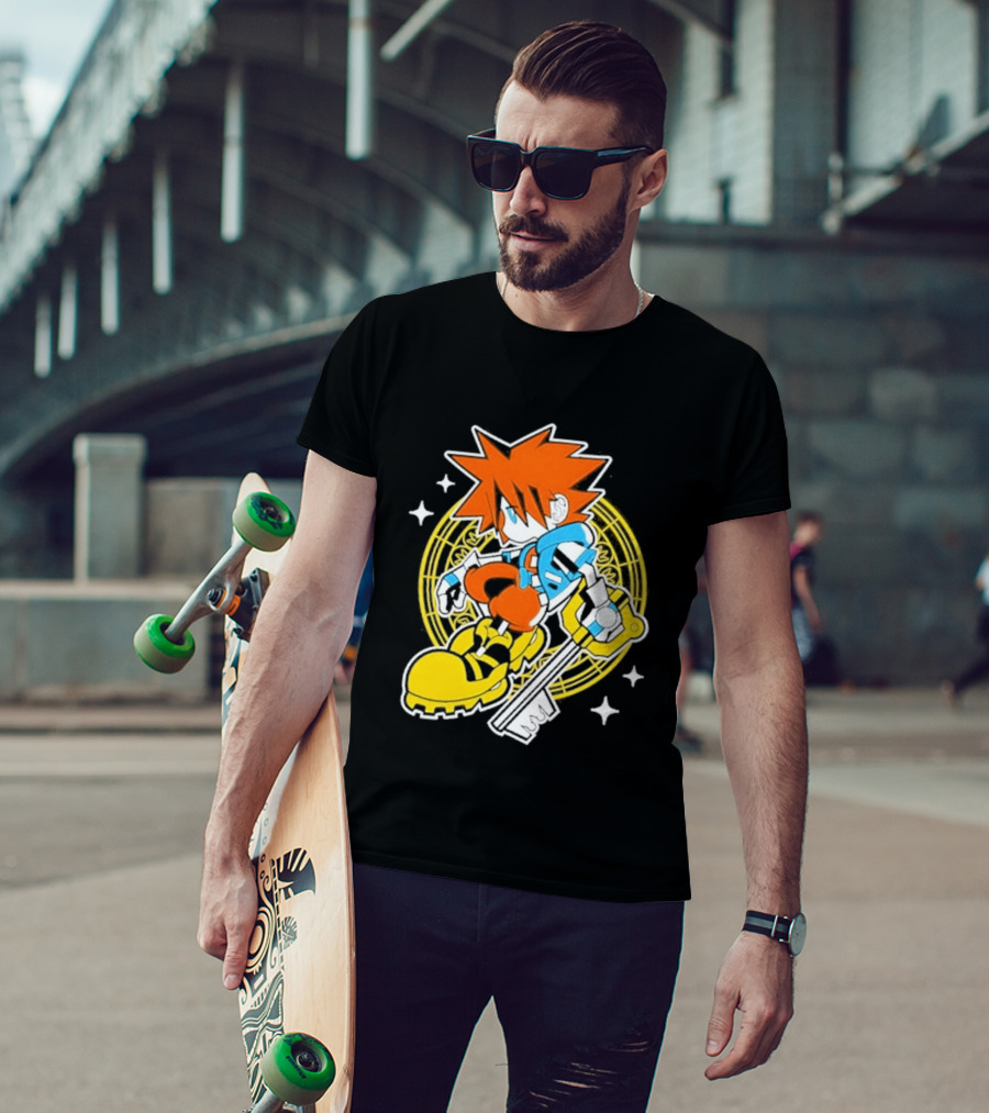 Sora Keyblade Cartoon Character With Bold Colors And Magic Circle T-Shirt