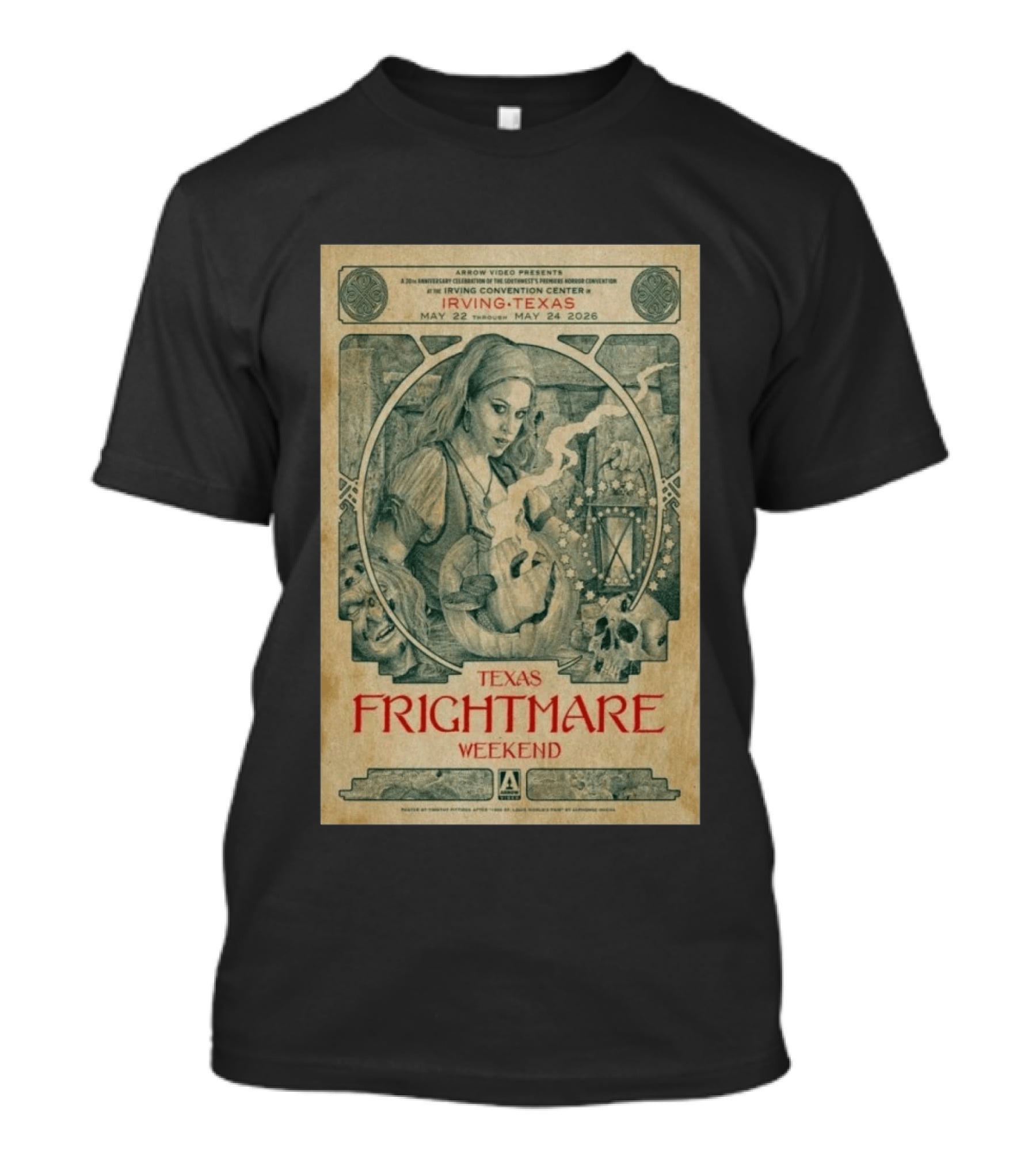 2026 Texas Frightmare Weekend Tour Irving Texas May 22 24 Arrow Video Horror Convention T-Shirt