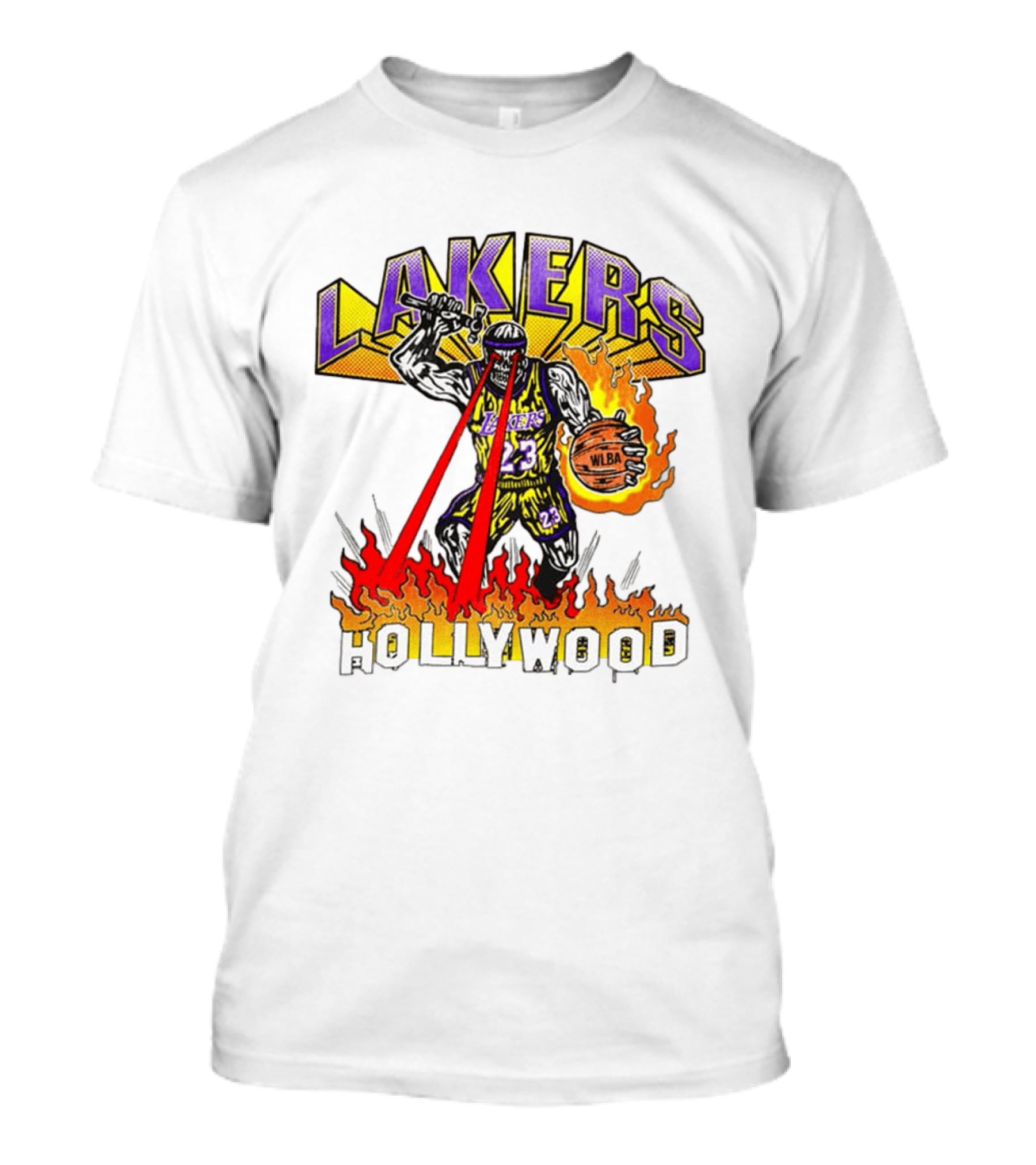 Rare Warren Lotas Los Angeles Lakers Hollywood Basketball Player Flames Laser Eyes 23 Team T-Shirt