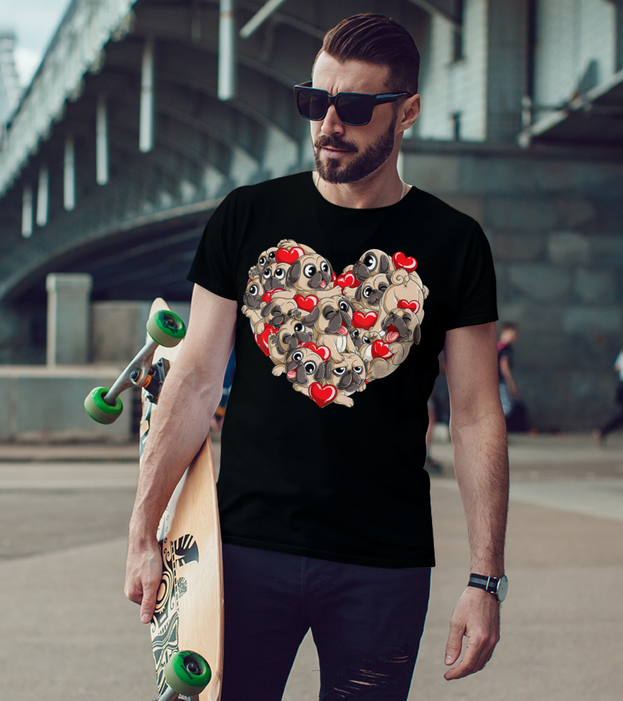 Pug Heart Valentines Day Dog Lover Boys Men Love T-Shirt