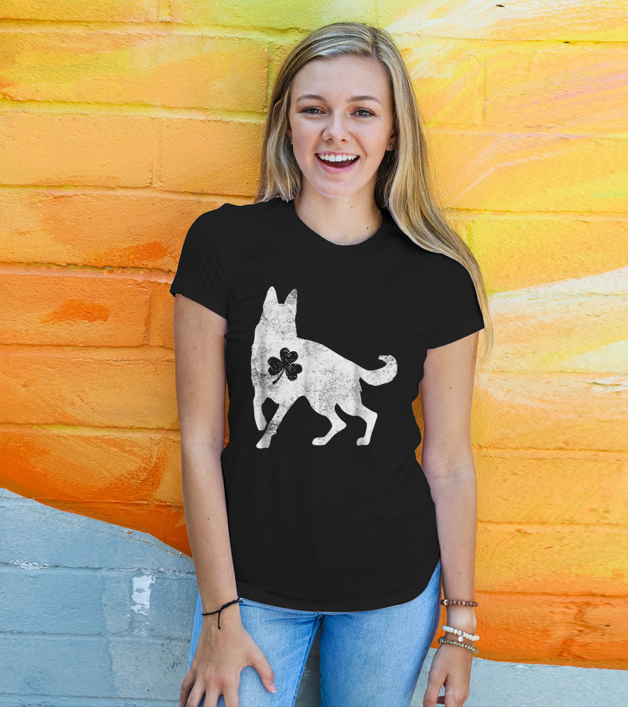 German Shepherd Silhouette Irish Clover St Patrick's Day Dog T-Shirt