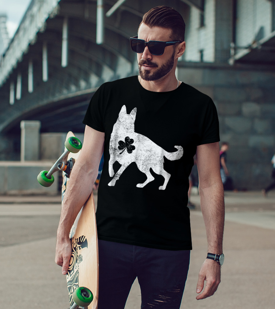 German Shepherd Silhouette Irish Clover St Patrick's Day Dog T-Shirt