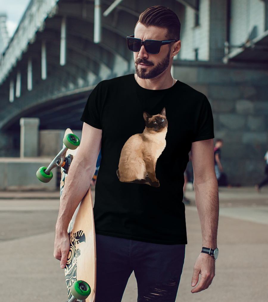 Siamese Cat Cute Siamese Cat Sitting Brown Fur Blue Eyes T-Shirt