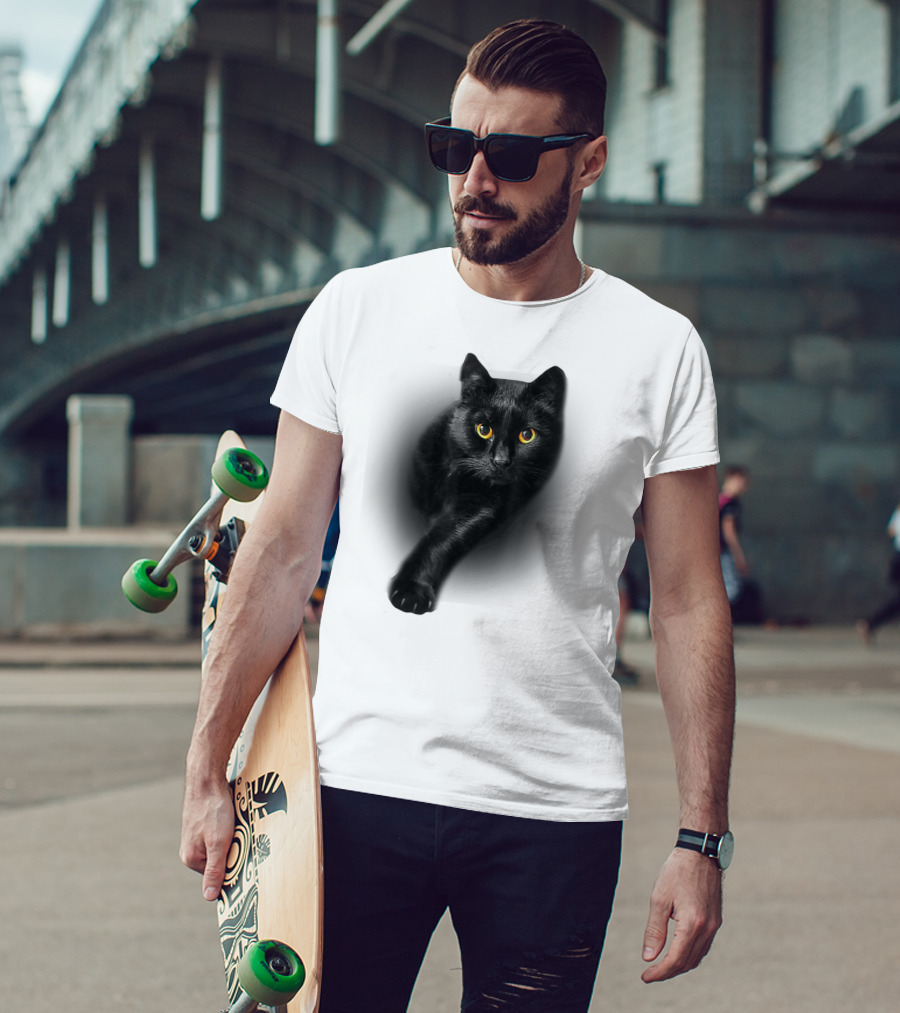 Black Cat Yellow Eyes Cats Iconic Feline Expression T-Shirt