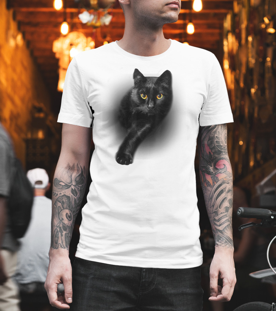 Black Cat Yellow Eyes Cats Iconic Feline Expression T-Shirt