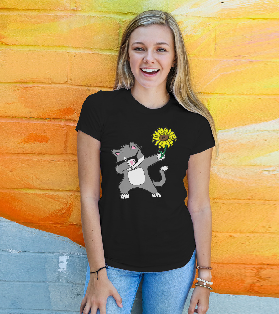 Dabbing Kitty Cat Sunflower Autism Awareness Iconic Symbols T-Shirt