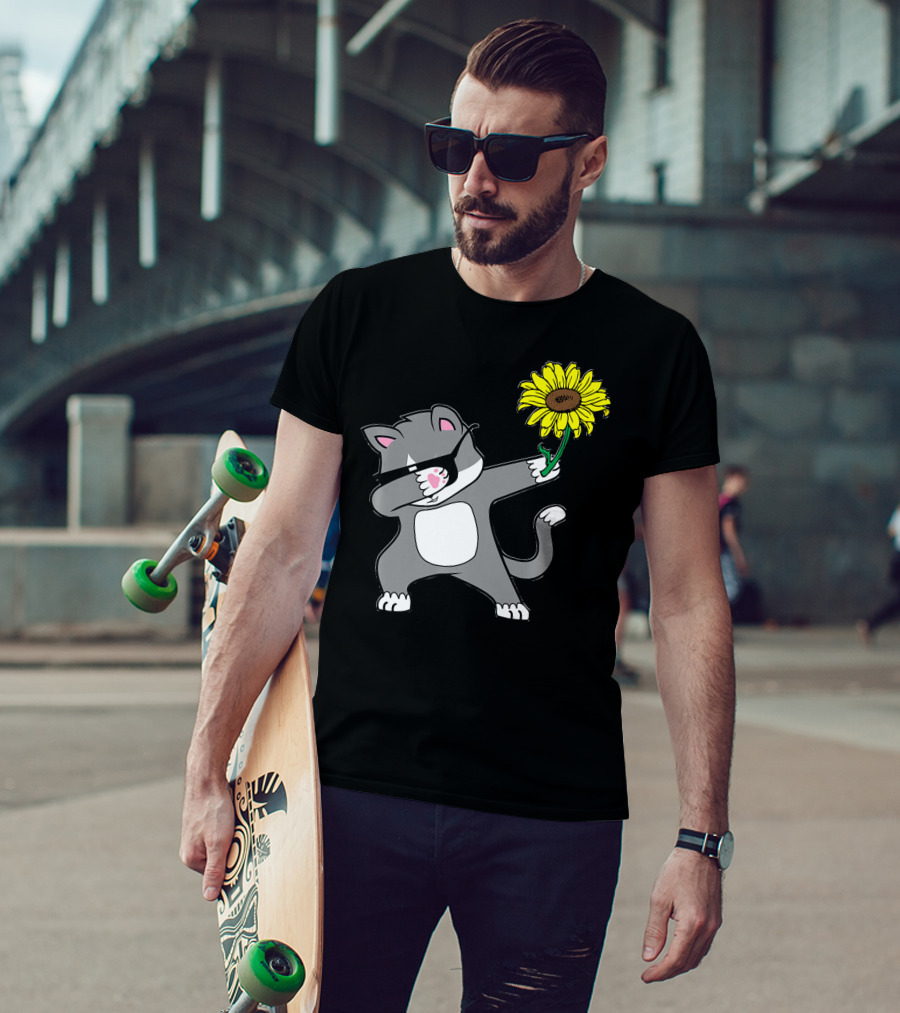Dabbing Kitty Cat Sunflower Autism Awareness Iconic Symbols T-Shirt