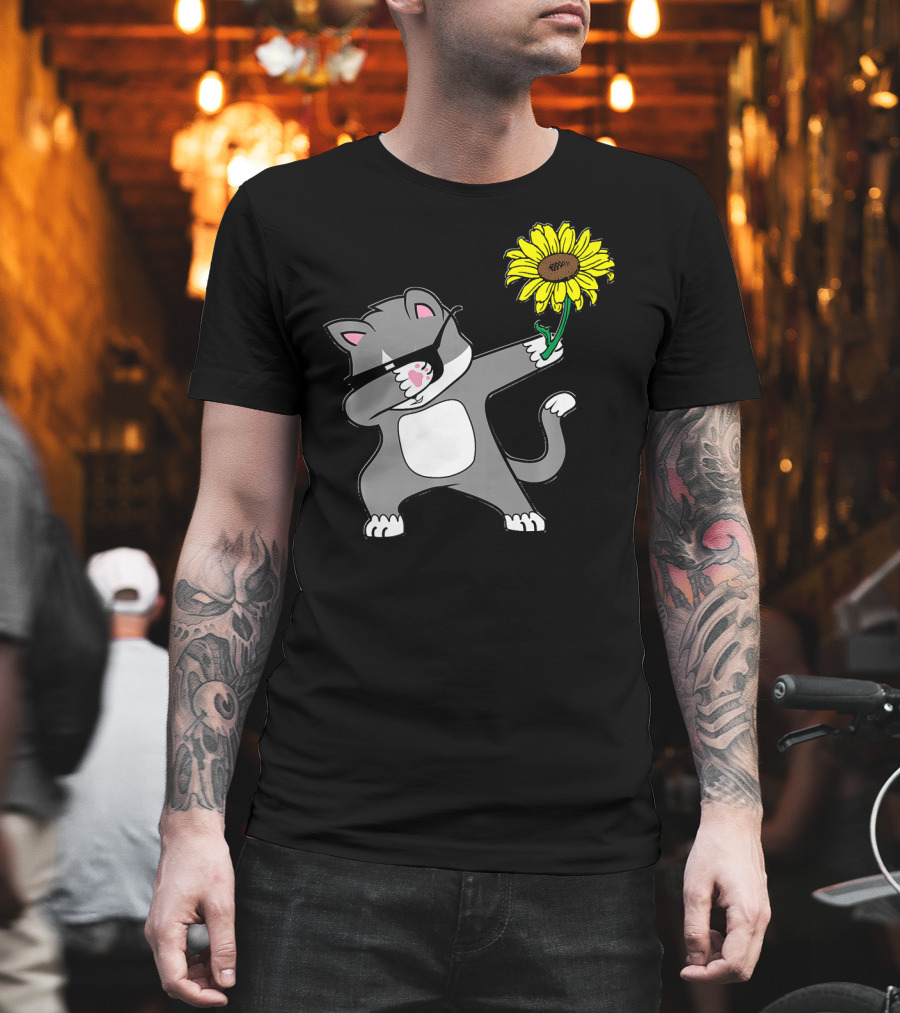 Dabbing Kitty Cat Sunflower Autism Awareness Iconic Symbols T-Shirt