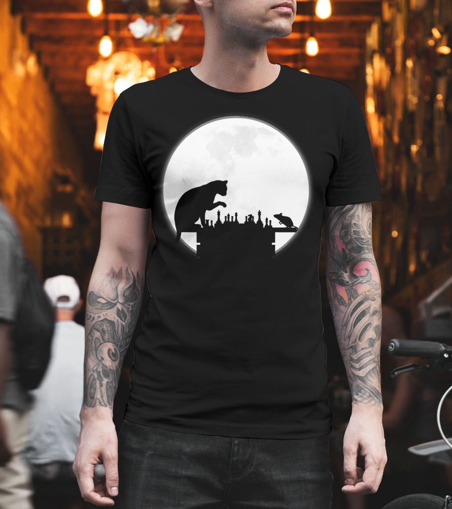 The Chess Match of Cat and Mouse Under the Full Moon T-Shirt