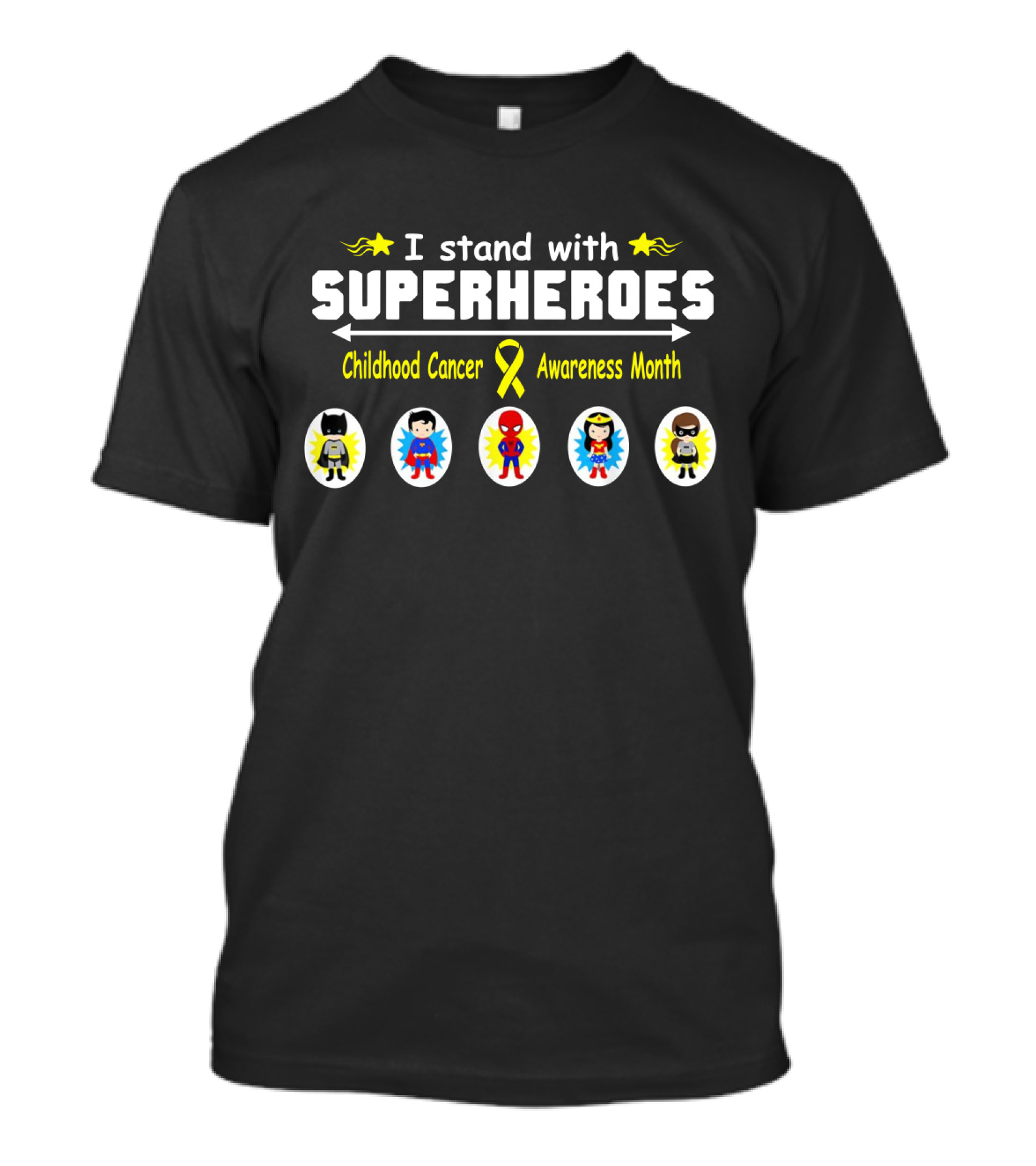 I Stand With Superheroes Childhood Cancer Awareness Month Yellow Ribbon Icons T-Shirt