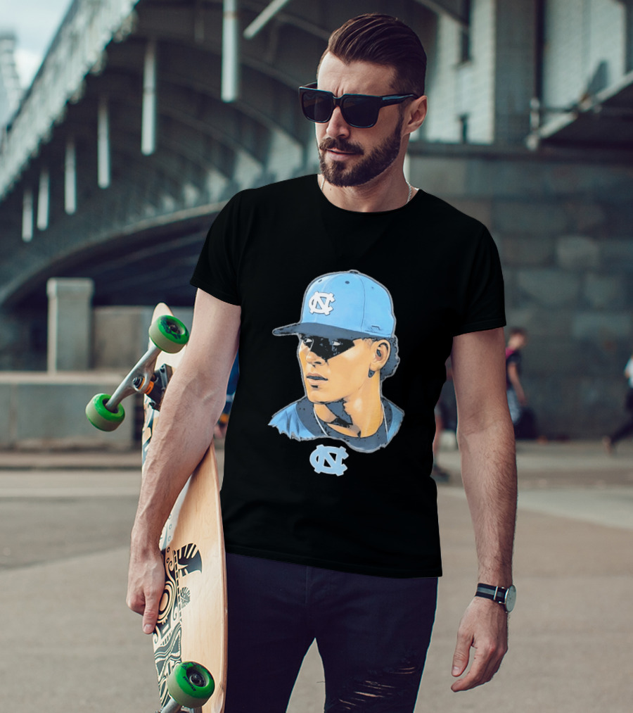 UNC Tar Heels Baseball Portrait Comic Style Navy Blue Cap T-Shirt
