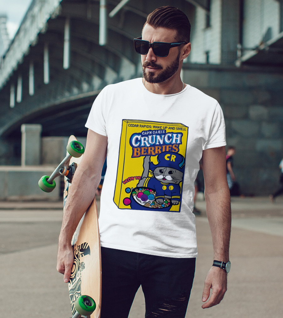 Cedar Rapids Wake Up And Smell Capn Garys Crunch Berries Meow Me Cat T-Shirt