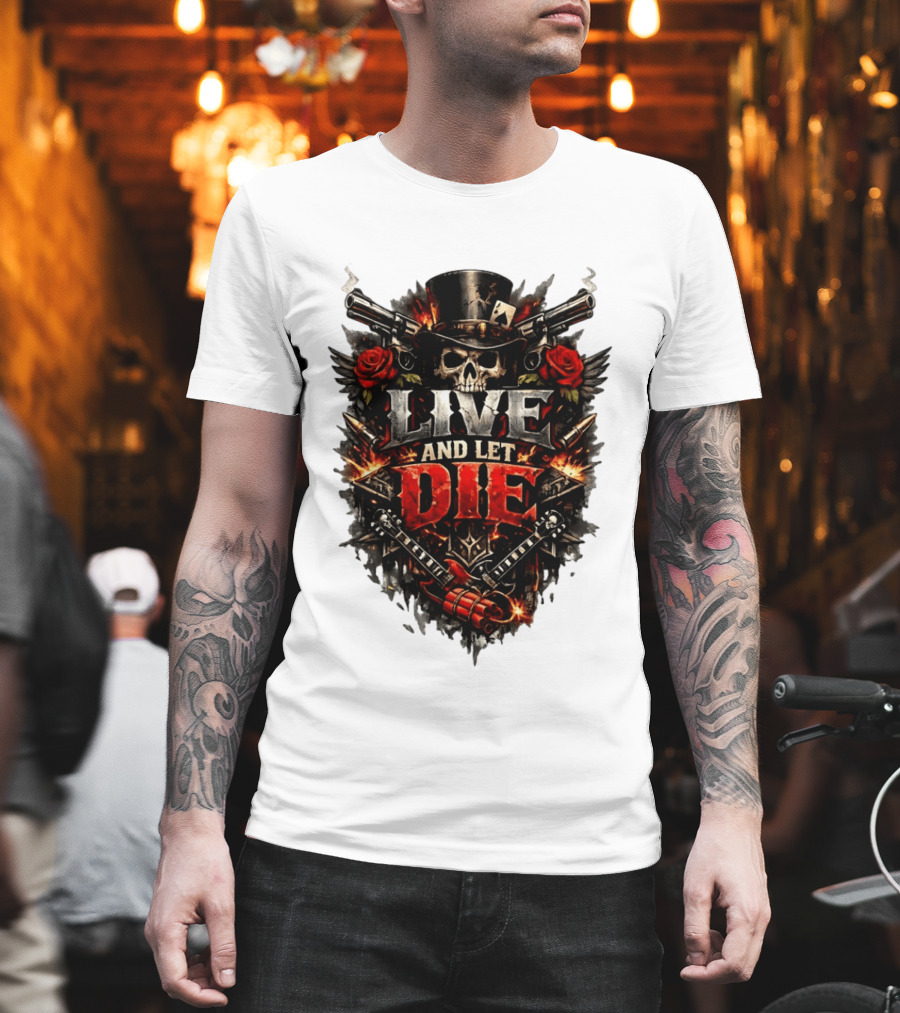 Guns N' Roses Live And Let Die Skull Roses Guns Playing Cards T-Shirt