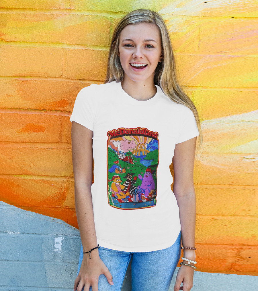 McDonaldland Hamburglar Grimace Birdie Picnic Train Scene T-Shirt