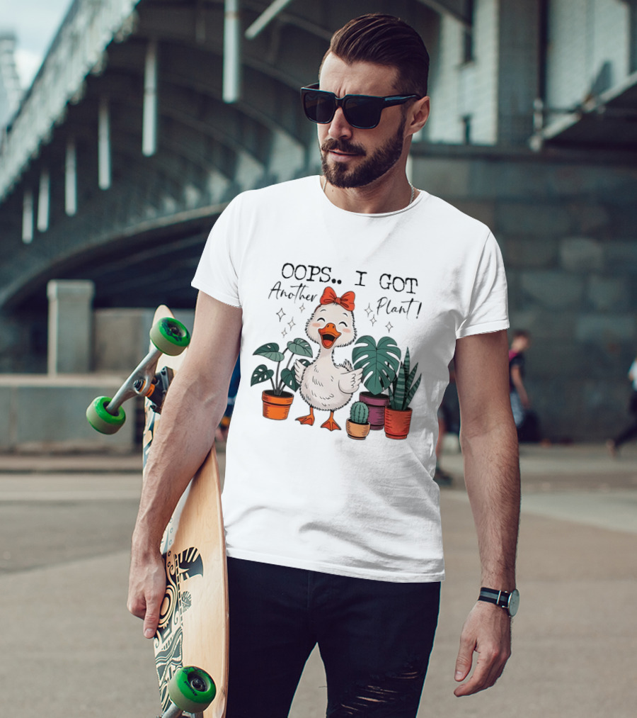 Oops I Got Another Plant Cartoon Duck Cute Bow Houseplants T-Shirt