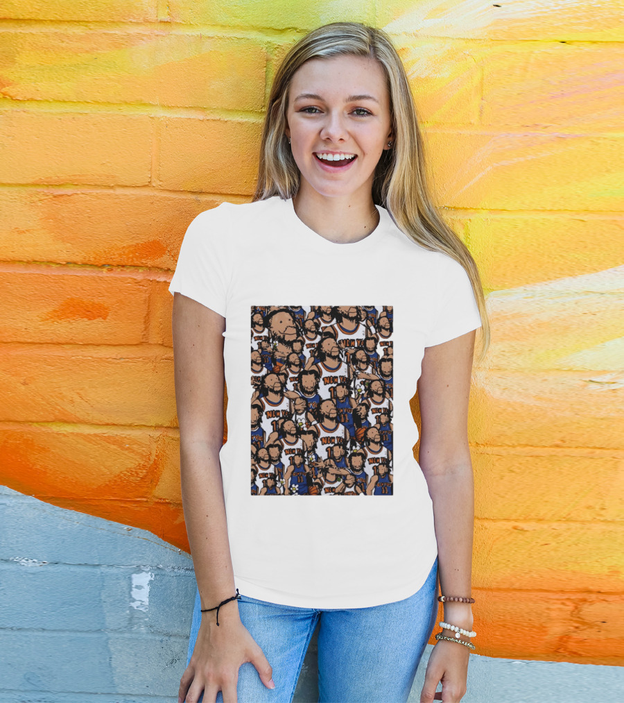 Jalen Brunson New York Knicks Number 11 NEMY Cartoon Collage T-Shirt