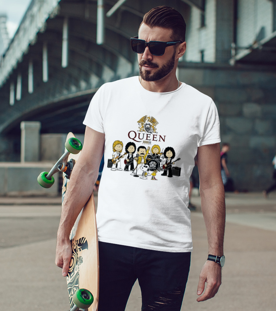 Queen Peanuts Collaboration With Snoopy And Woodstock Cartoon Band Members T-Shirt