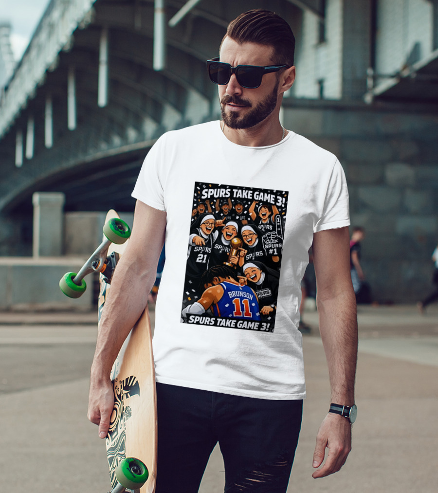 Spurs Take Game 3 Brunson Knicks Celebration Cartoon Nuns Spurs Number One T-Shirt