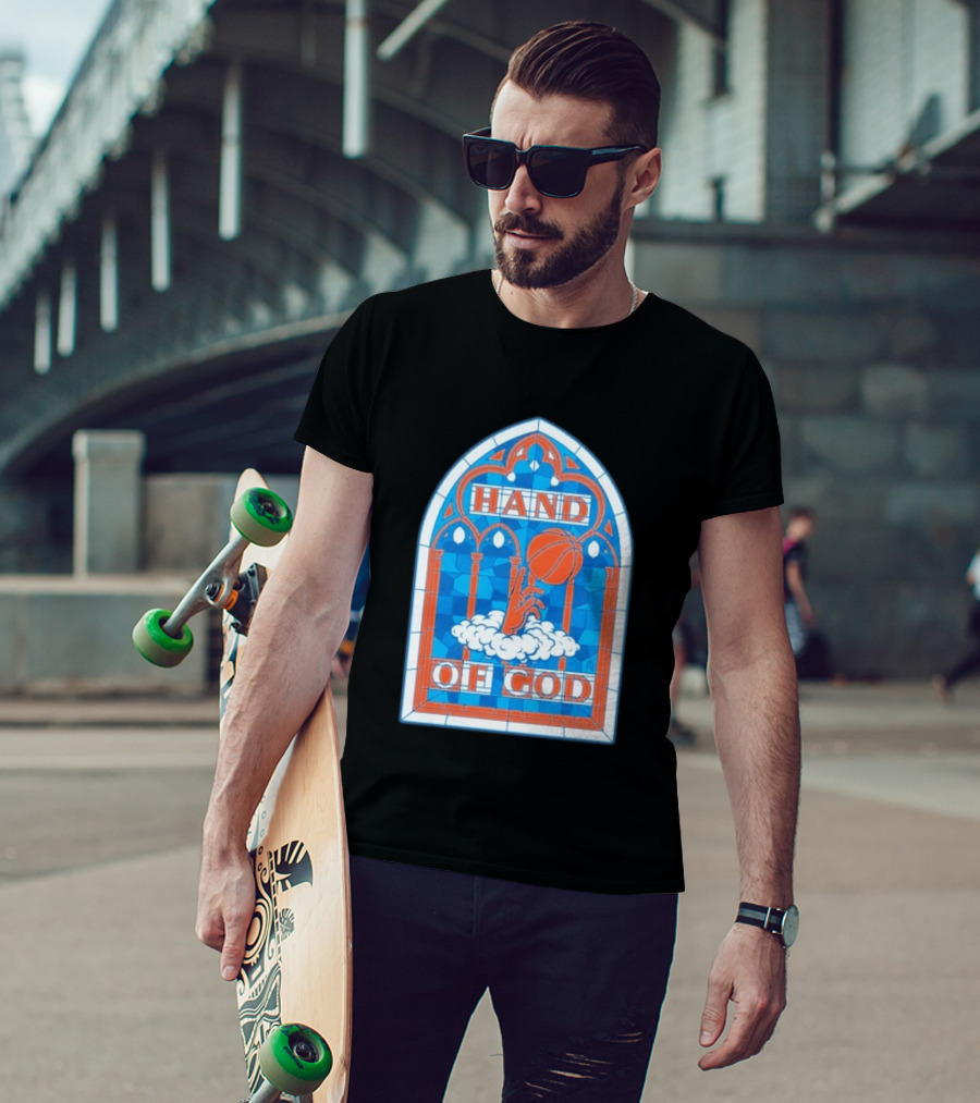 New York Knicks Basketball Stained Glass Hand Of God T-Shirt