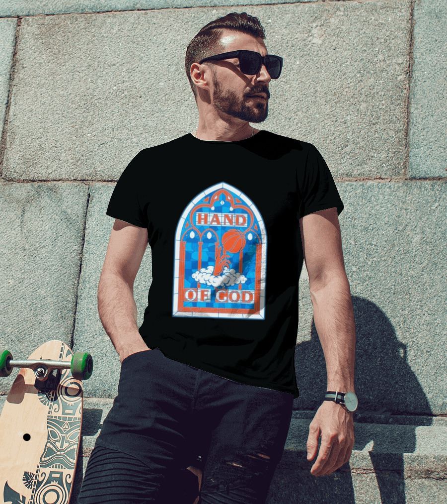 New York Knicks Basketball Stained Glass Hand Of God T-Shirt