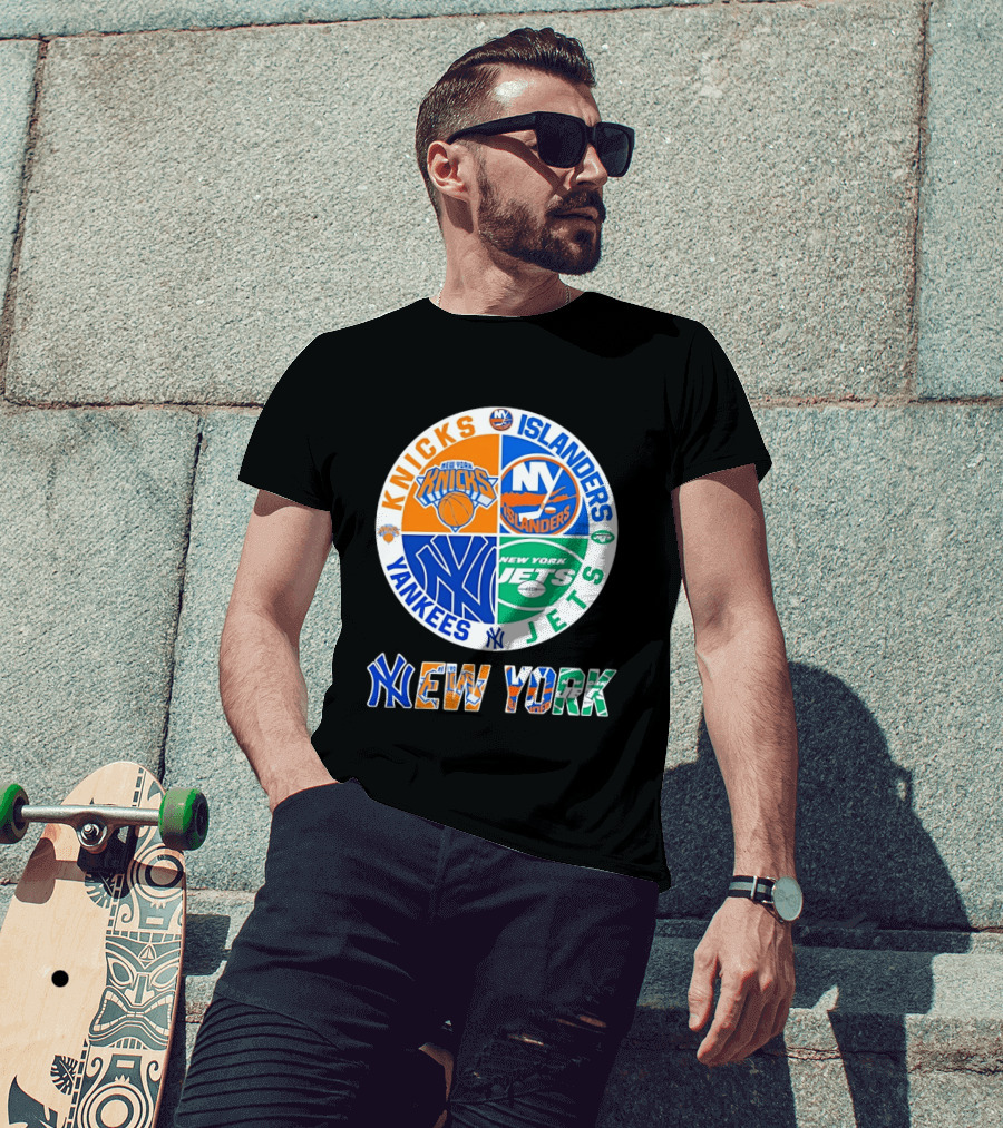 Knicks Islanders Yankees Jets New York Sports Teams Quadrant T-Shirt