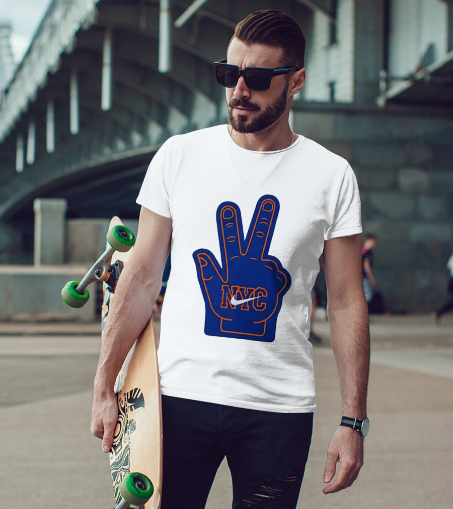 NYC Foam Finger Peace Sign New York Knicks Basketball T-Shirt