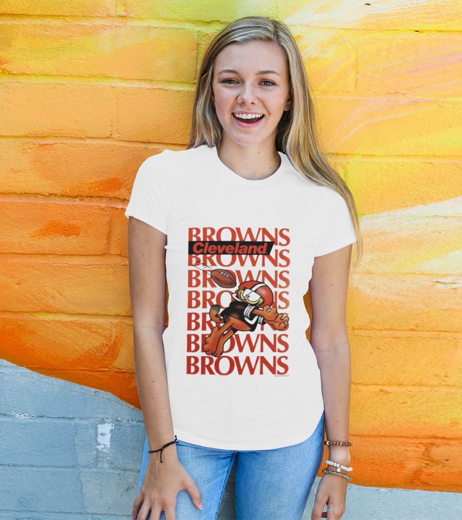 Browns Football Cleveland Orange Cat Kicking Touchdown T-Shirt