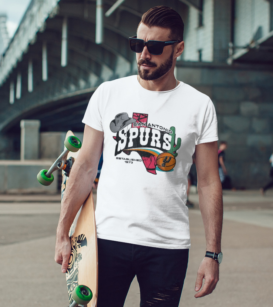 San Antonio Spurs Established 1973 Texas Cowboy Hat Cactus Basketball Team T-Shirt