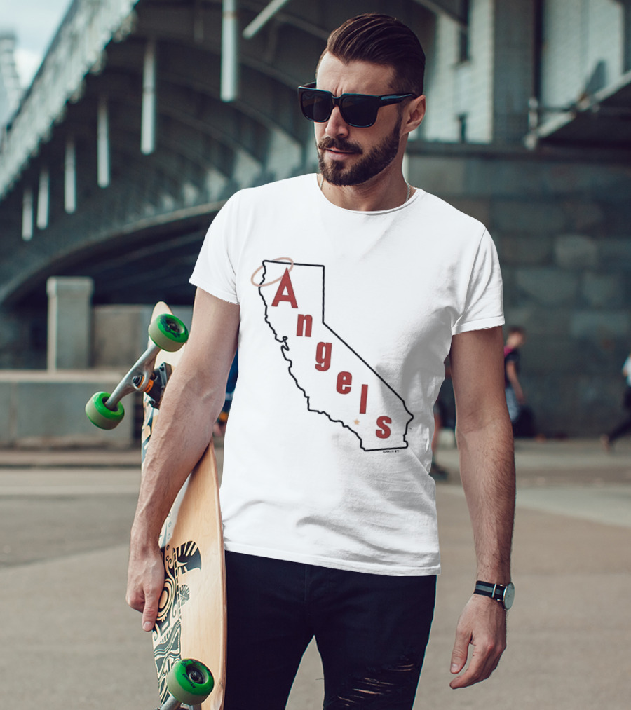 California Angels Script Los Angeles Outline With Halo T-Shirt