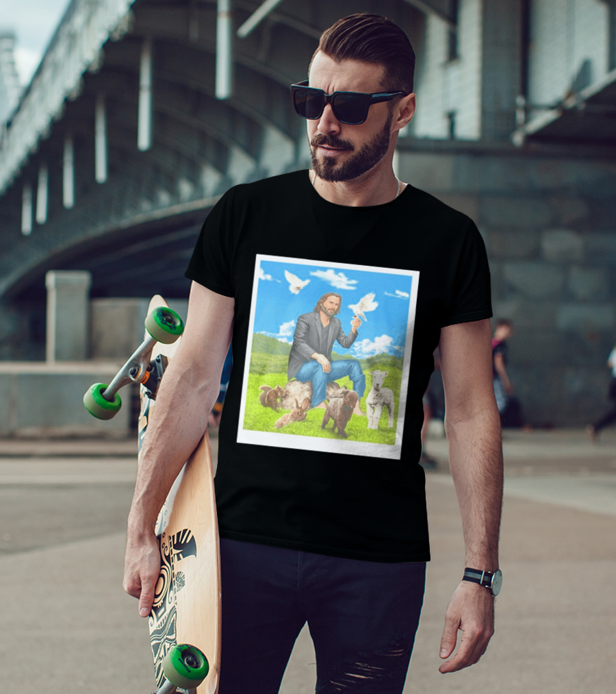 Keanu Reeves Surrounded By Animals In Peaceful Steppe Landscape T-Shirt