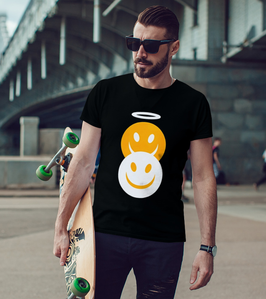 Angel And Devil Smiley Faces Halo And Horns T-Shirt