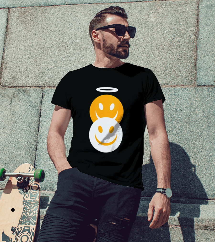 Angel And Devil Smiley Faces Halo And Horns T-Shirt