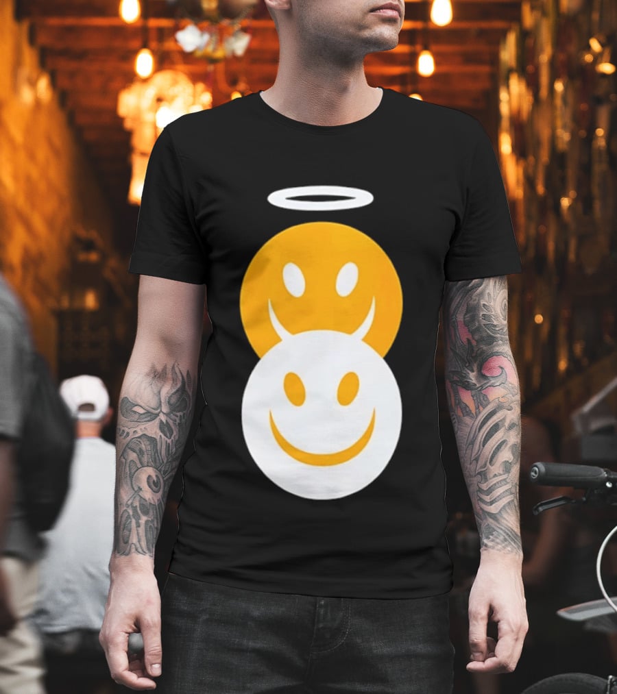 Angel And Devil Smiley Faces Halo And Horns T-Shirt