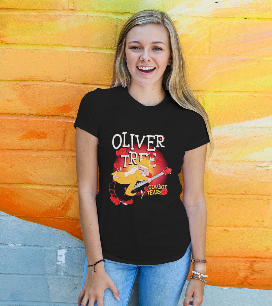 Oliver Tree Cowboy Tears Cartoon Character With Roses And Guitar T-Shirt