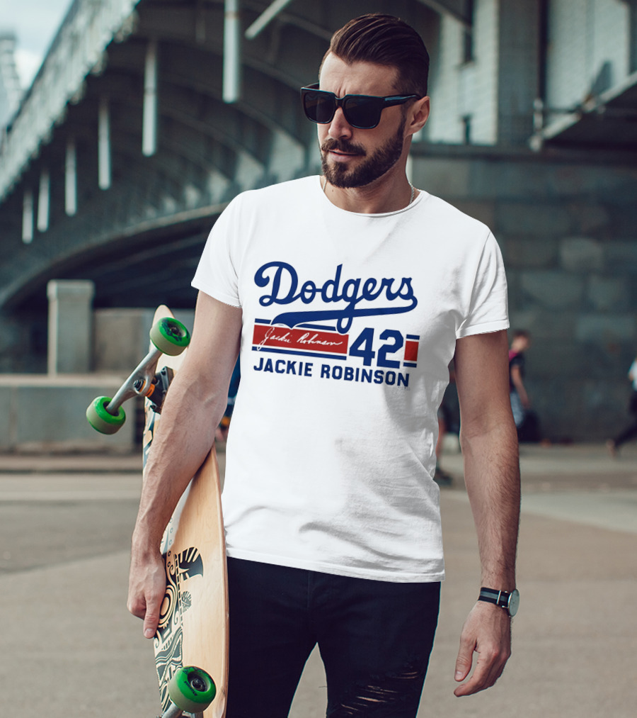 Brooklyn Dodgers 42 Jackie Robinson Signature T-Shirt