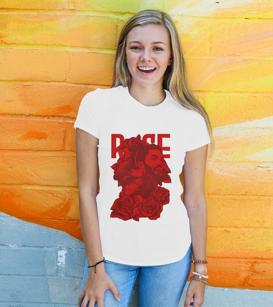 Derrick Rose Red Rose Portrait With Decorative Roses T-Shirt