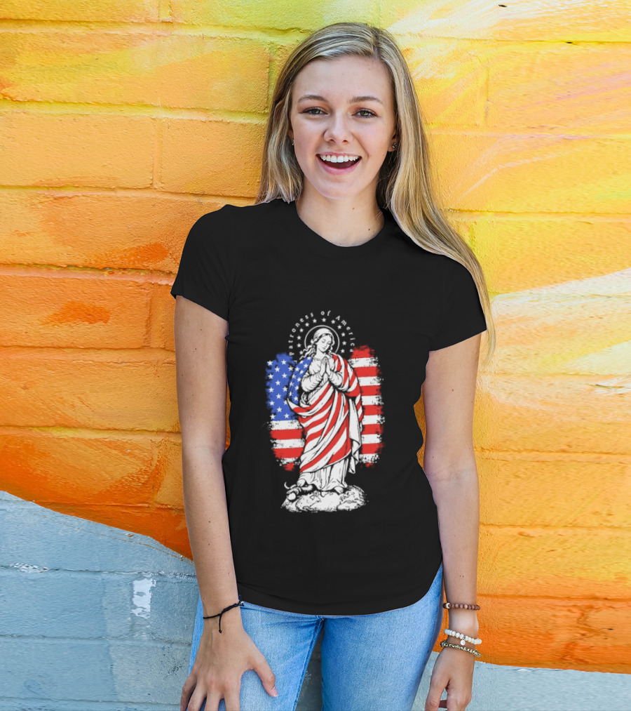 Blessed Virgin Mary Patroness Of The USA With American Flag Colors Catholic T-Shirt