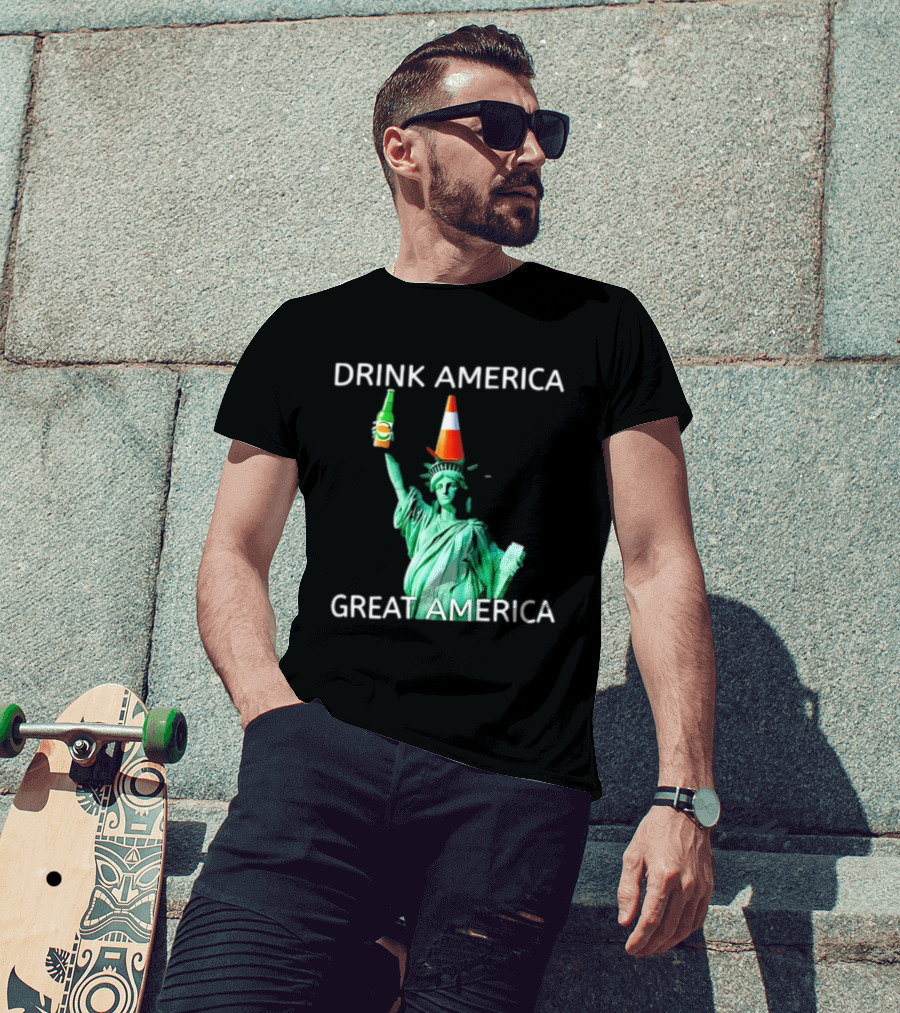 Statue Of Liberty Drink America Great America Traffic Cone Beer Bottle T-Shirt