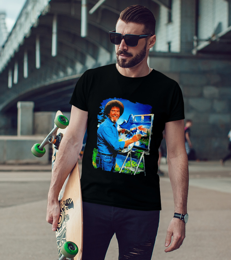 Bob Ross Painting Landscape Artist With Mountain Scene T-Shirt