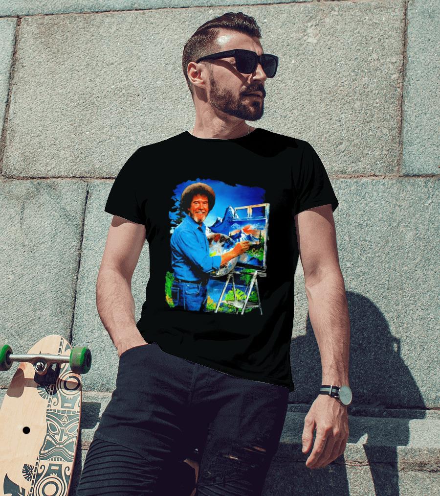 Bob Ross Painting Landscape Artist With Mountain Scene T-Shirt