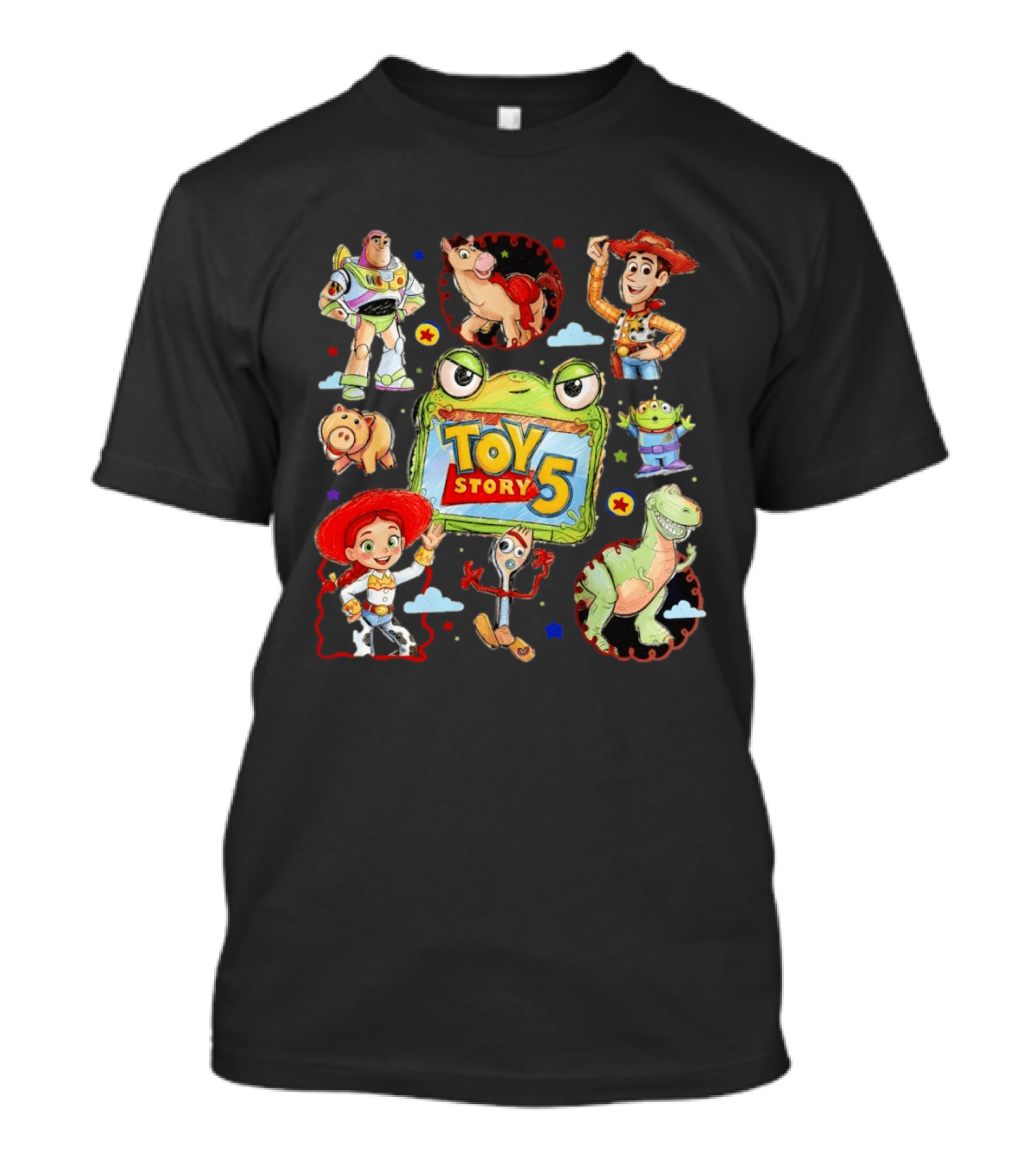 Buzz Lightyear Woody Bullseye Rex Hamm Alien Forky Jessie Toy Story 5 T-Shirt