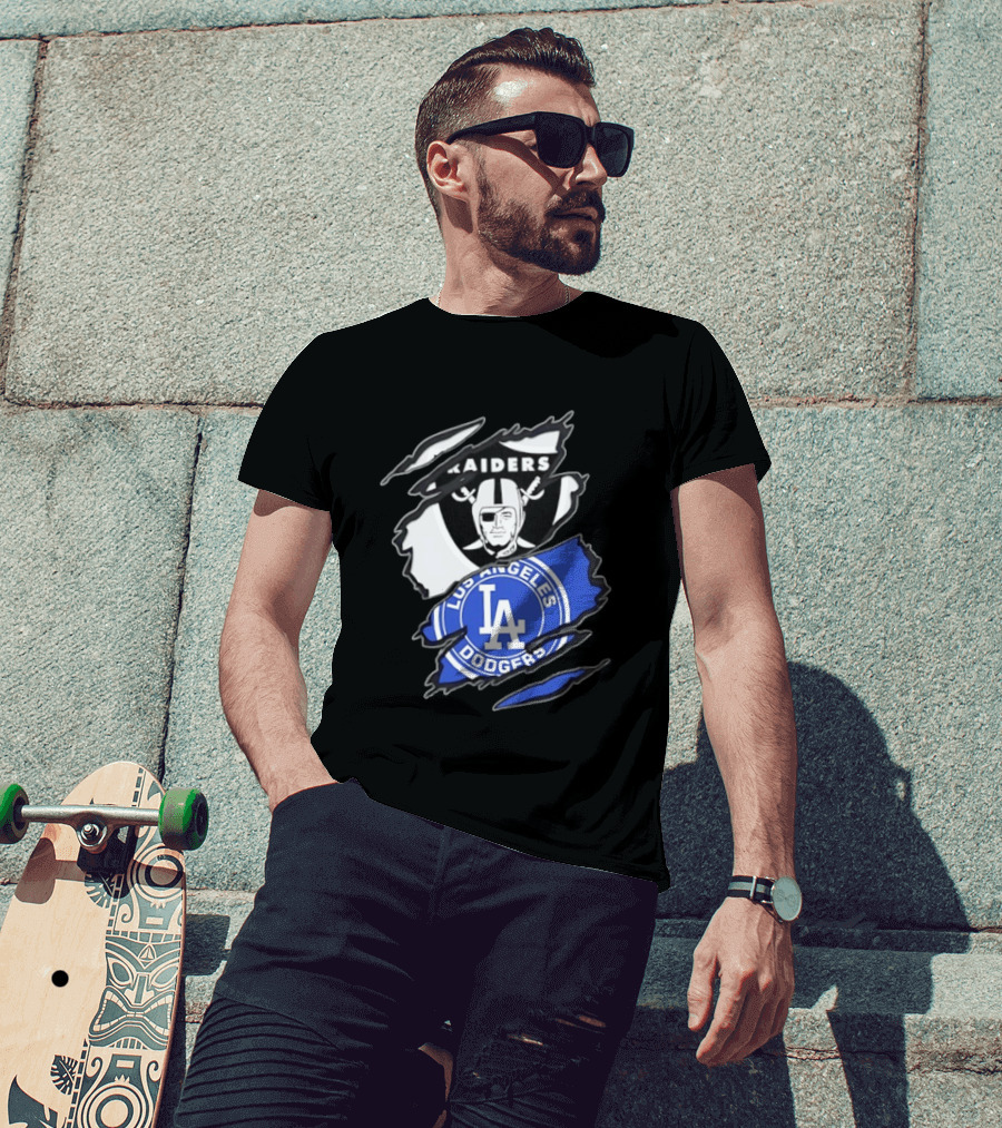 Las Vegas Raiders Los Angeles Dodgers Two Teams One Heart Scratch T-Shirt