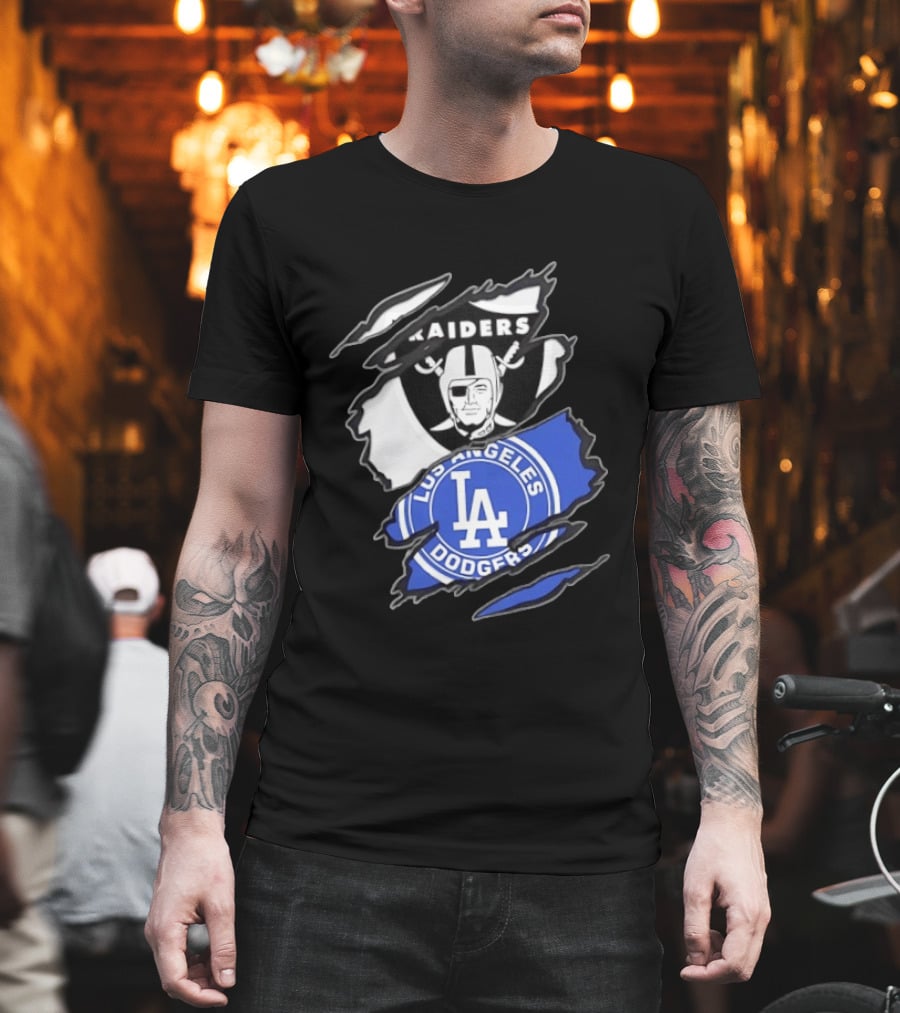 Las Vegas Raiders Los Angeles Dodgers Two Teams One Heart Scratch T-Shirt