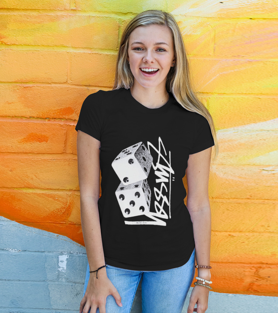 Pla Skateboarding Stussy Dice Stacked Six Side Metal T-Shirt